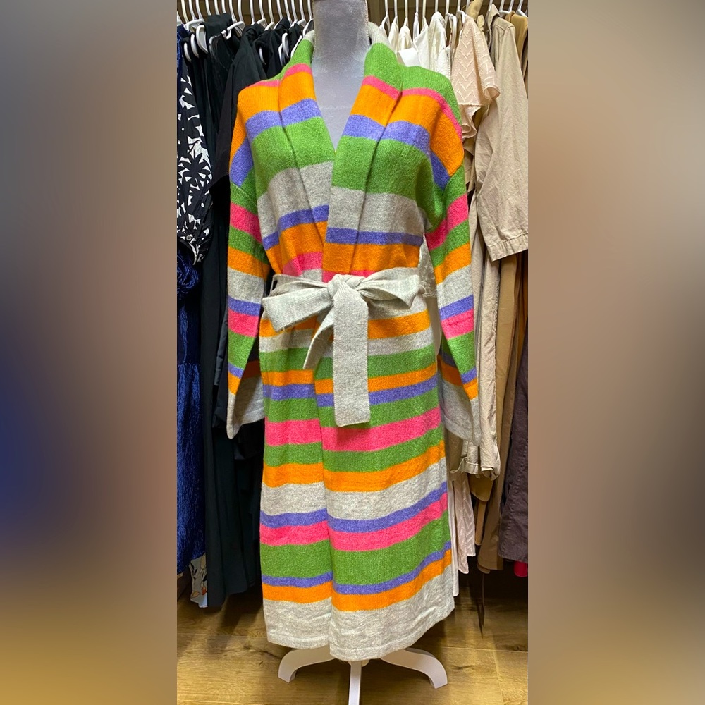NWT stitches and stripe long wrap sweater